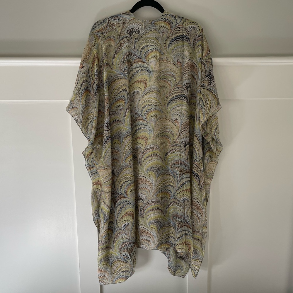 One Hundred Stars Long Kimono Marbled Green - Picture 2 of 8